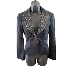 Bebe Vintage Black Rhinestone Blazer Tuxedo Jacket Made in USA Small 4 Womens